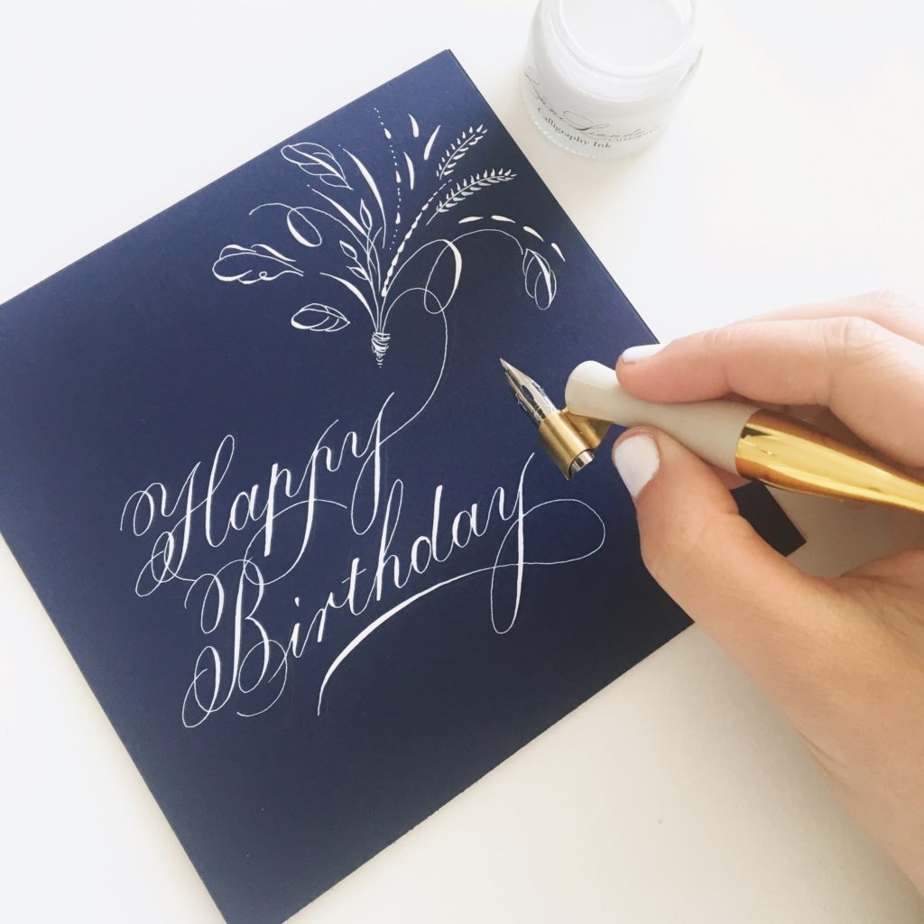Happy borthday card written in calligraphy by Jenni Liandu