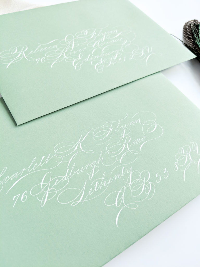 Wedding invitation envelopes written with spencerian calligraphy